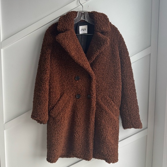 Zara Teddy Bear Coat Brown Jacket Size XS Oversized - Picture 5 of 10